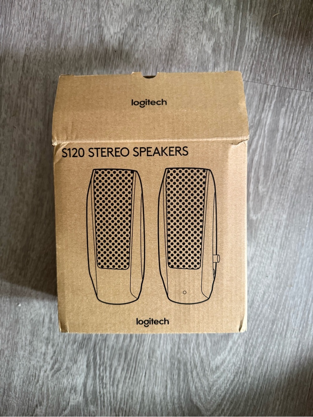 Logitech S120 Stereo Speakers - Brown Cardboard Packaging